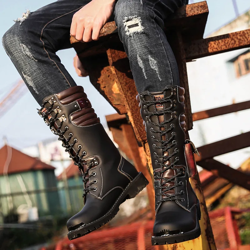 Men Knee High Leather Boots Wi - Men'S Shoes Hoka Sale ulasan dan harga